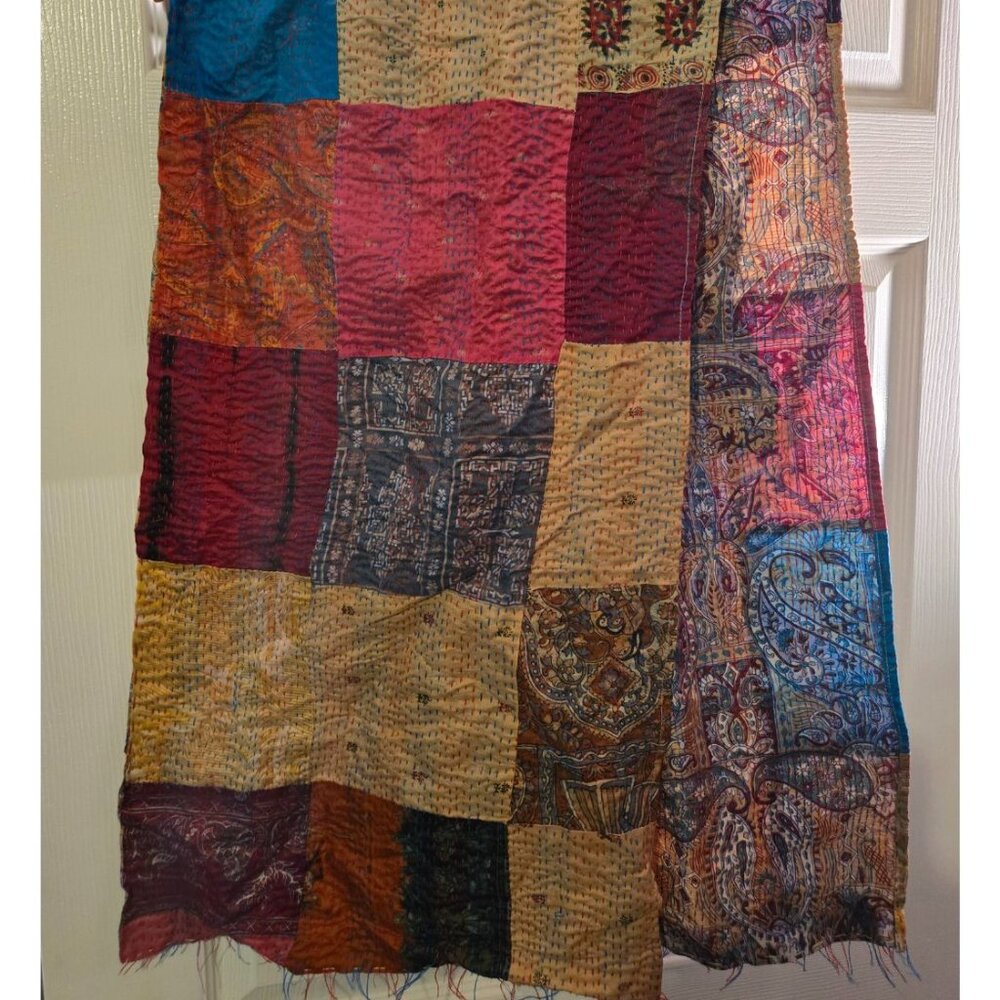 NEW Authentic Vintage Silk Kantha Scarf Handmade Bohemian Wrap Scarf Reversible